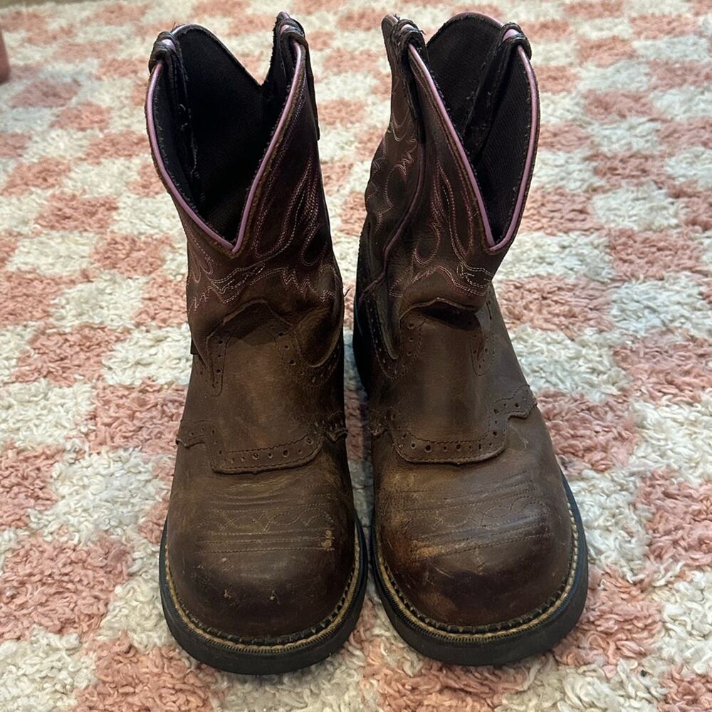 JUSTIN Women’s Wanette Western Steel Toe Work Cowboy Leather Boots - Picture 4 of 10